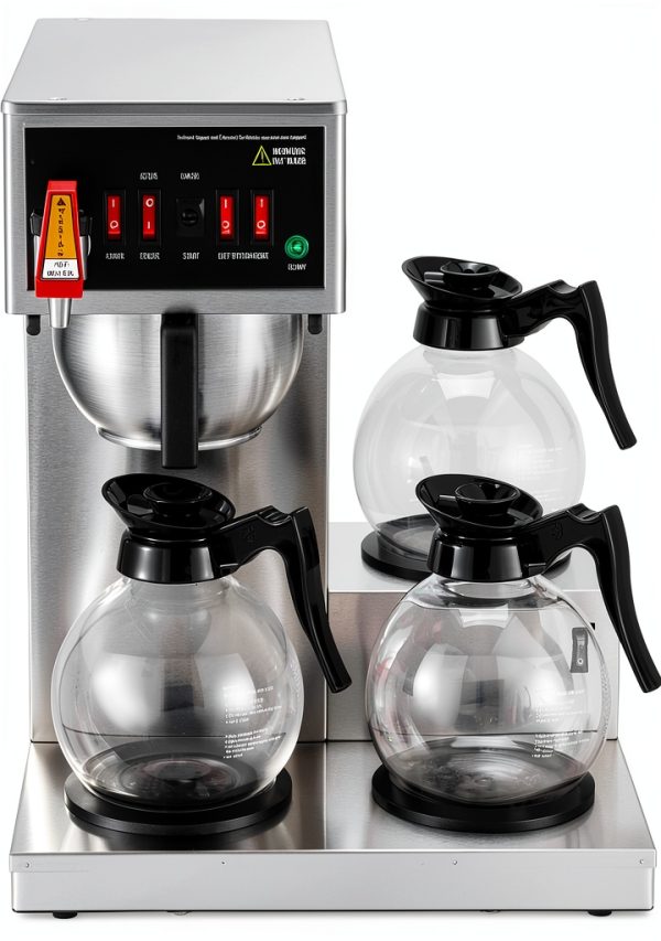 Happybuy 12 Cups Commercial Drip Coffee Maker, Coffee Maker Machine with 3 Glass Carafes and 3 Warmer Plates, Stainless Steel Pour Over Coffee Brewer for Restaurant-0