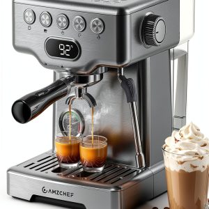 Espresso Machine AMZCHEF 58mm with Pressure Gauge Silver Gray-0