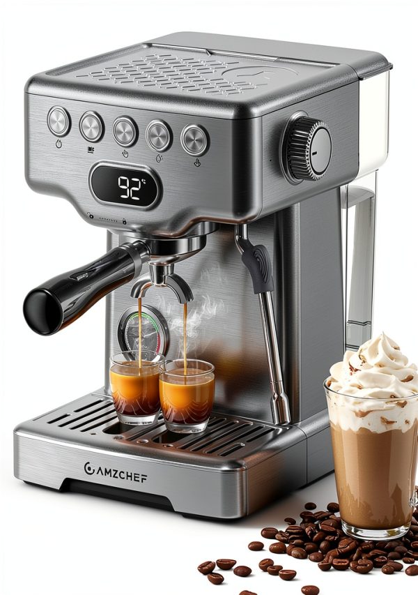 Espresso Machine AMZCHEF 58mm with Pressure Gauge Silver Gray-0