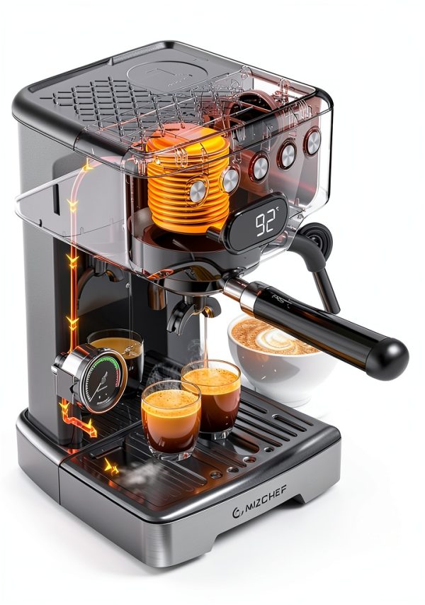 Espresso Machine AMZCHEF 58mm with Pressure Gauge Silver Gray-1