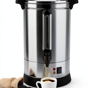 GlowSol Commercial Coffee Urn, 14L/3.7 Gal Hot Beverage Dispenser, 100 Cup, Stainless Steel Hot Coffee Dispenser for Party-0