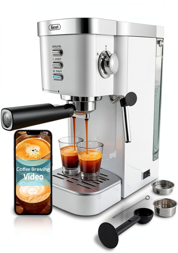 Gevi 20 Bar Espresso Machine with Milk Frother Beige 1.2L-0