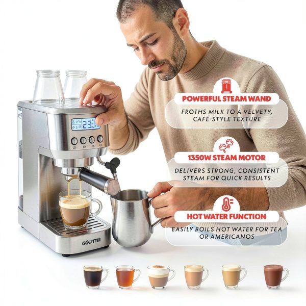 Gourmia Slim Espresso Machine 20-Bar Pump LCD Milk Frother Stainless-3